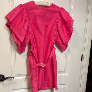 Zara Vibrant Pink Valentines Day Dress with Rinestone Belt. 100% Cotton.